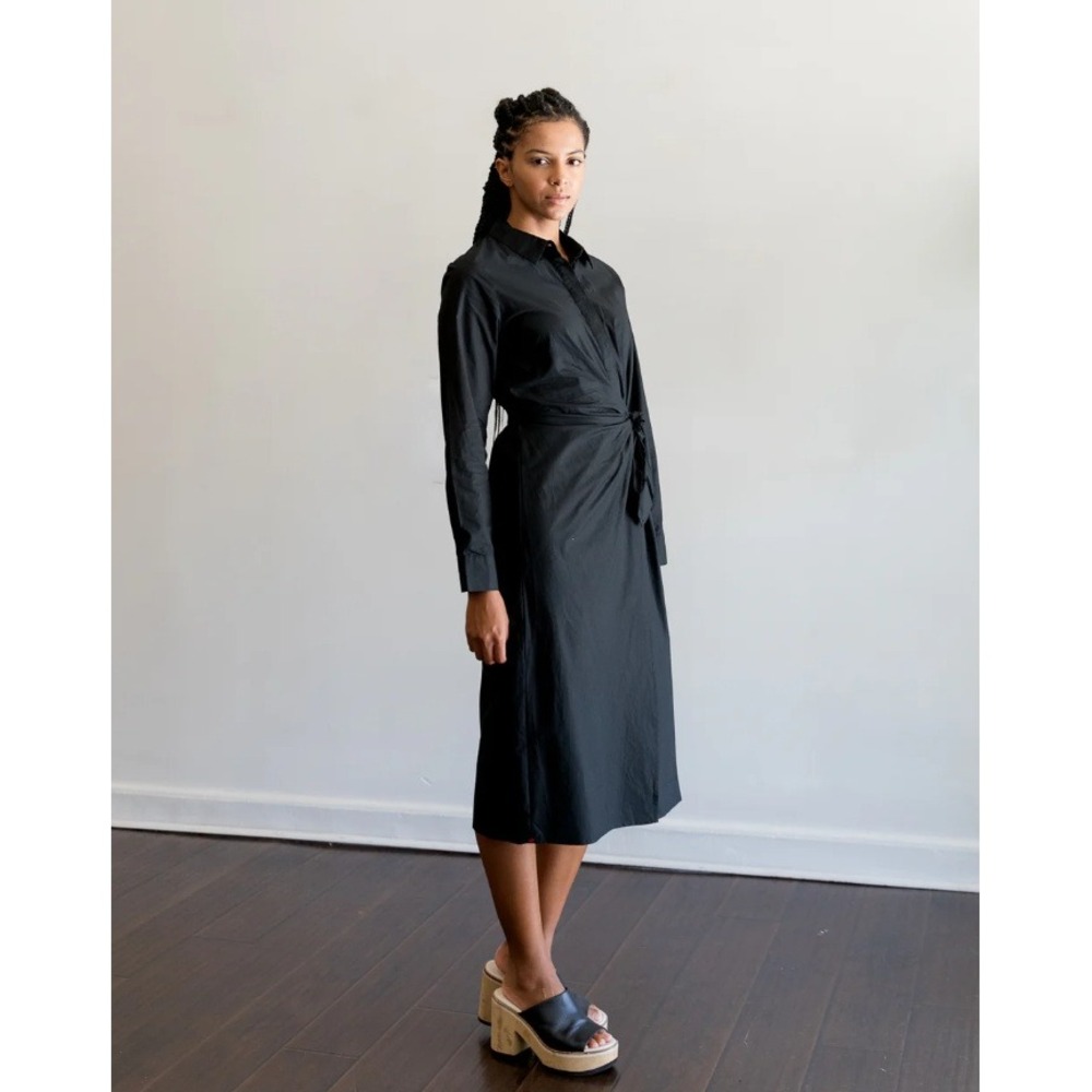 Xirena McCallister Poplin Cotton Wrap Midi Dress Minimalist‎ Black NEW Size XS